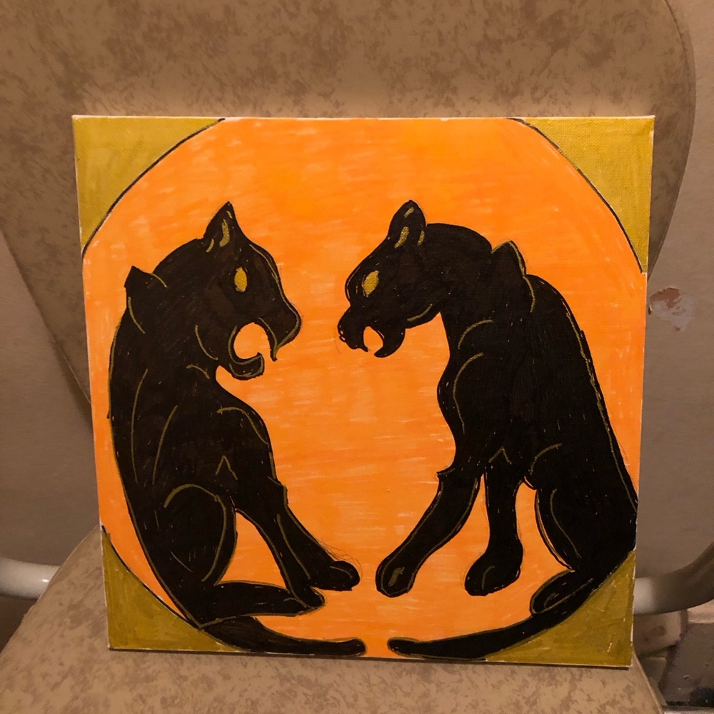 Black Panther Art on Orange Canvas